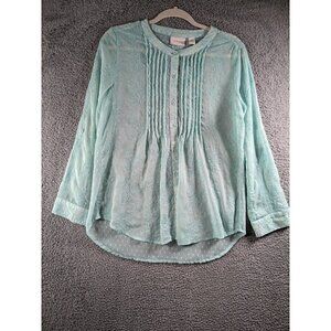 Chicos Top Size 1 Kandyce Button Front Shirt Details Embroidered Sheer Medium